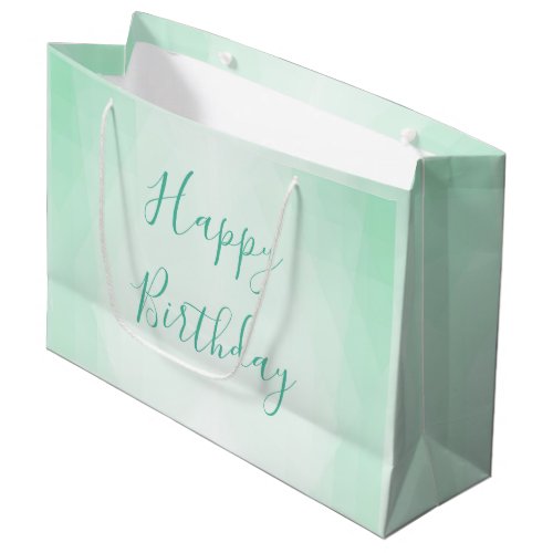 Happy Birthday Text Mint Green Color Modern Trendy Large Gift Bag