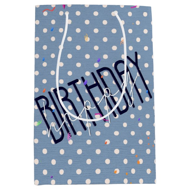 Happy Birthday Text on Polka Dots Medium Gift Bag (Front)