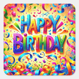 Happy Birthday Text Square Sticker