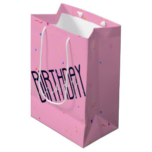 Happy Birthday Text with Confetti Medium Gift Bag