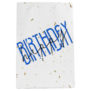 Happy Birthday Text with Gold Confetti Medium Gift Bag