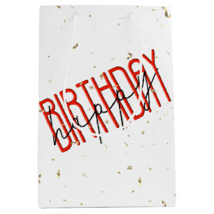 Happy Birthday Text with Gold Confetti Medium Gift Bag