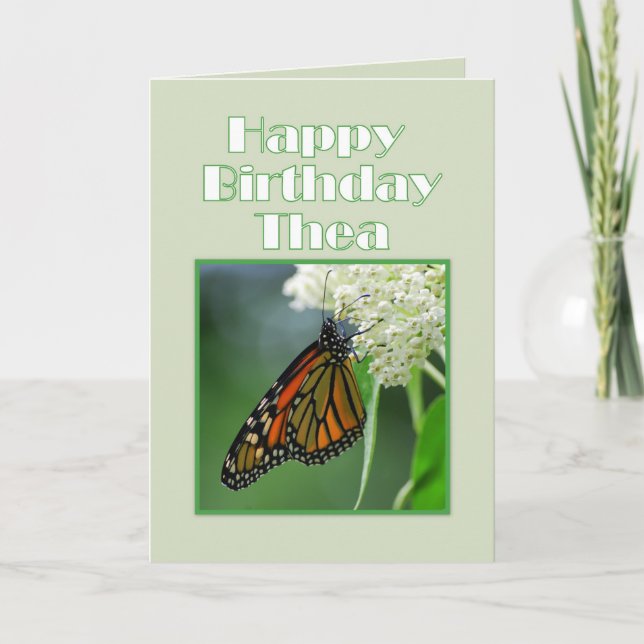 Happy Birthday Thea Monarch Butterfly Card (Front)