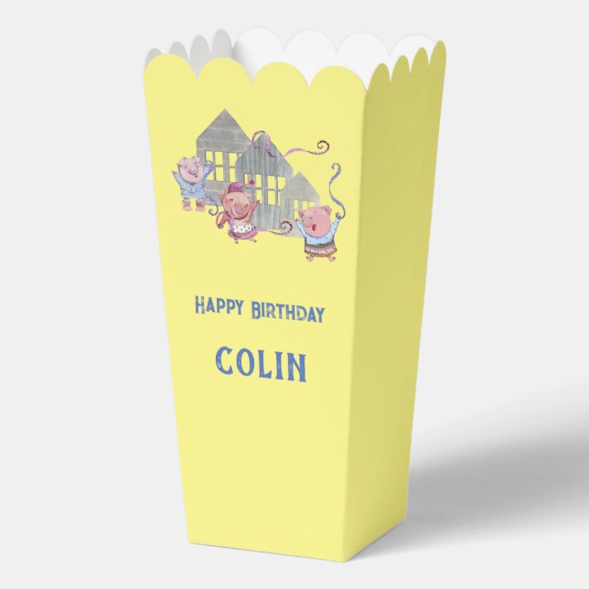 Happy Birthday Three Little Pigs Party Personalize Favor Boxes (Front)