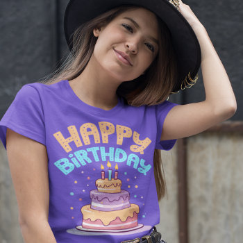 Happy Birthday Three Tier Birthday Cake T-shirt by VillageDesign at Zazzle