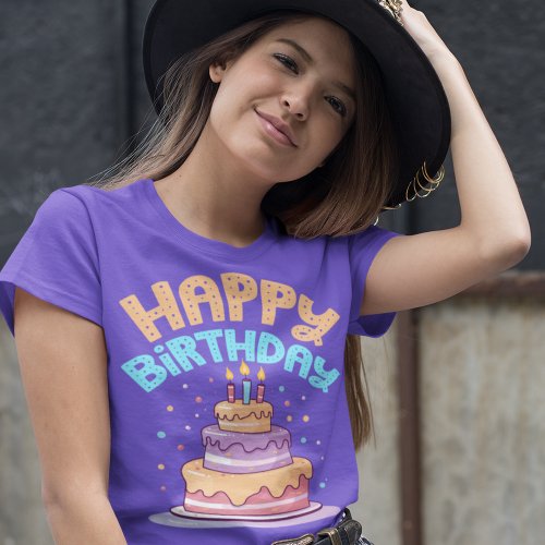 Happy Birthday Three Tier Birthday Cake T_Shirt