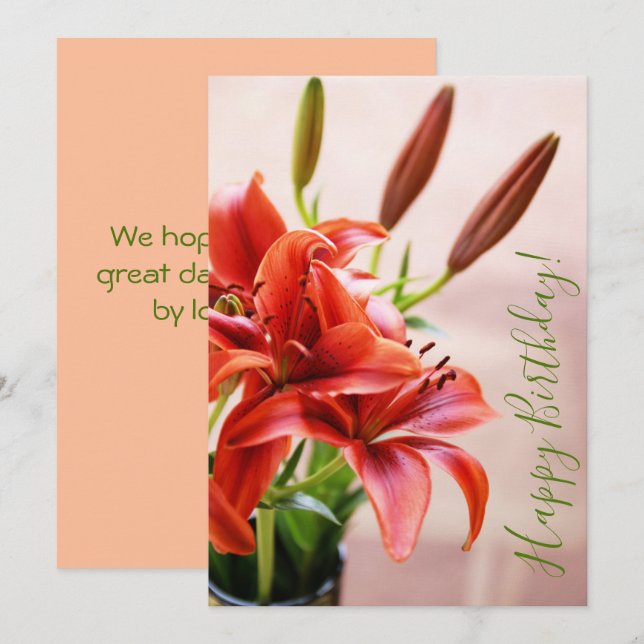 Happy Birthday Tiger Lilies Photo Custom Card (Front/Back)
