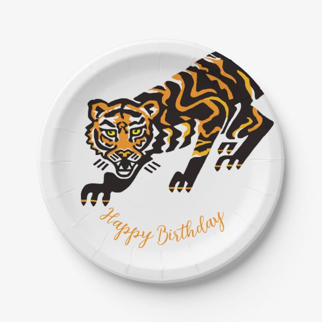 Happy Birthday -  TIGER- wild animals Paper Plate (Front)