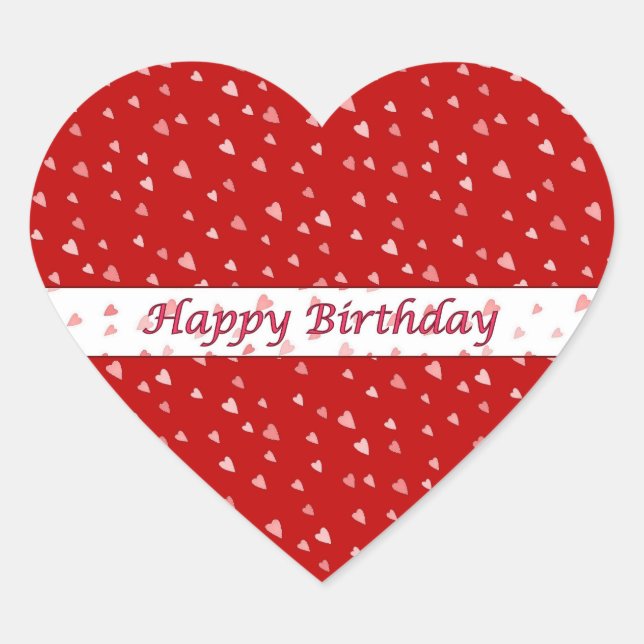 Happy Birthday Tiny Hearts on Red Heart Sticker (Front)