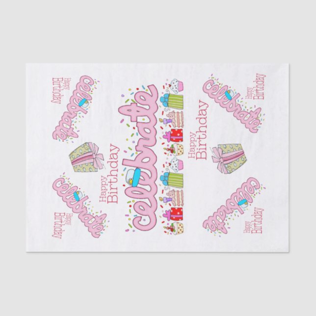 Happy Birthday Tissue Paper Celebrate Pink  (Front)