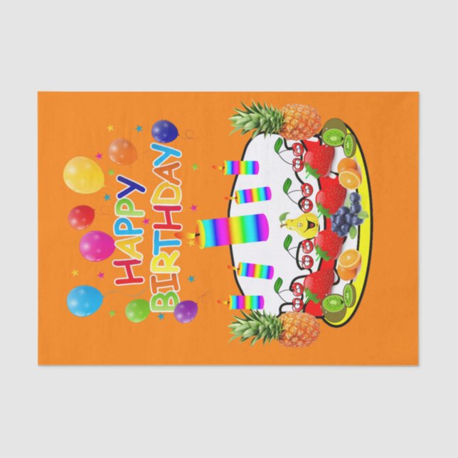 Happy Birthday Tissue Paper Fruit Cake (Front)