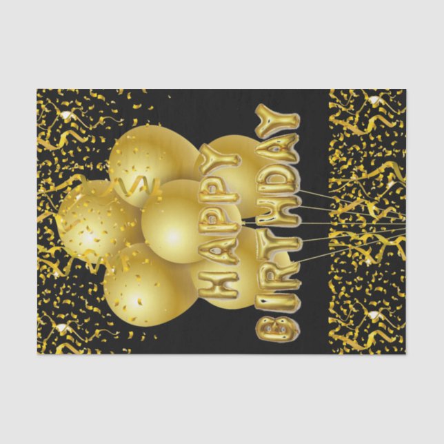 Happy Birthday Tissue Paper Gold Balloons (Front)