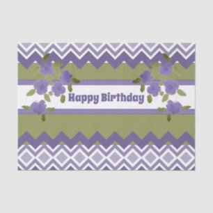 Happy Birthday Tissue Paper In Purple and Olive