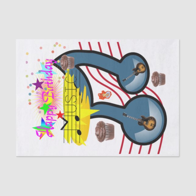 Happy Birthday Tissue Paper Music Guitar (Front)