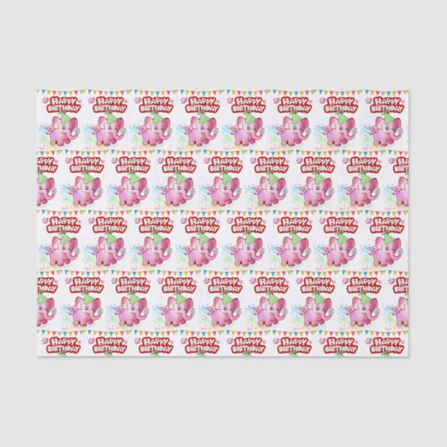 Happy Birthday Tissue Paper Pink Pig (Front)