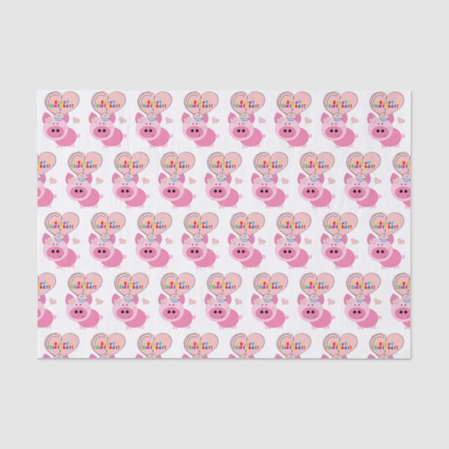 Happy Birthday Tissue Paper Pink Pig (Front)