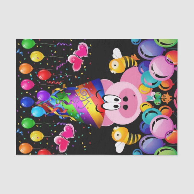 Happy Birthday Tissue Paper Pink Pig Bumblebee (Front)