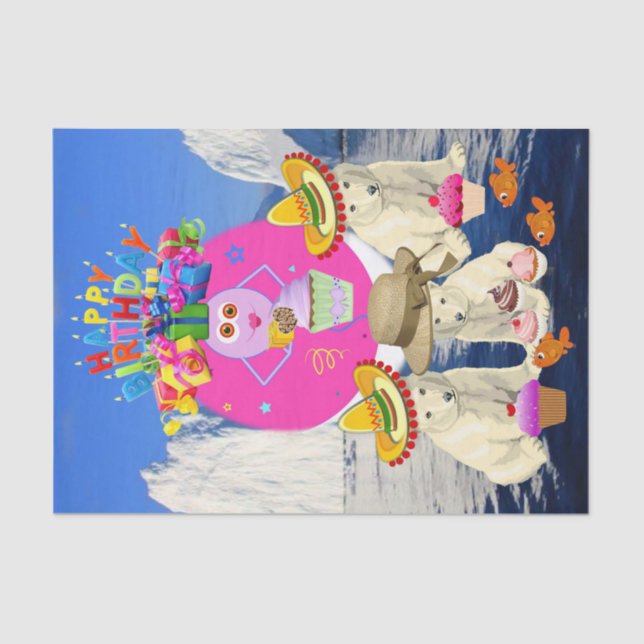 Happy Birthday Tissue Paper Polar Bear (Front)