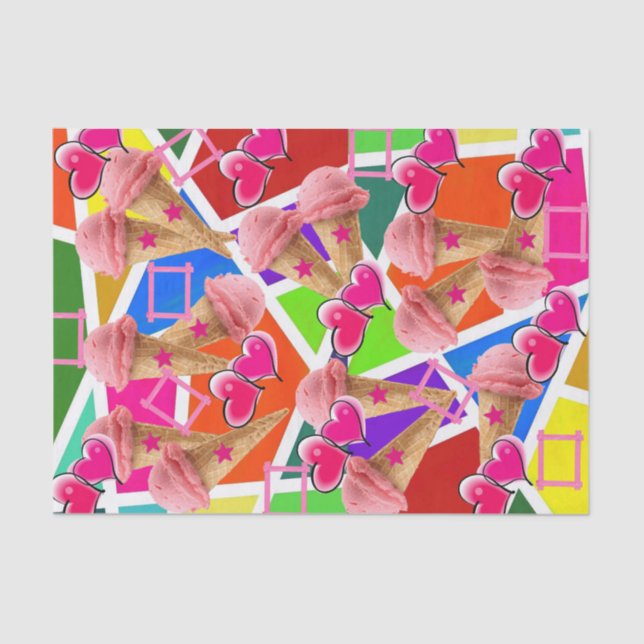 Happy Birthday Tissue Paper Strawberry Ice Cream (Front)