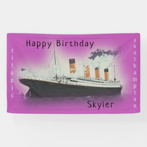 Happy Birthday Titanic Ship Name Sea Rose Pink Banner