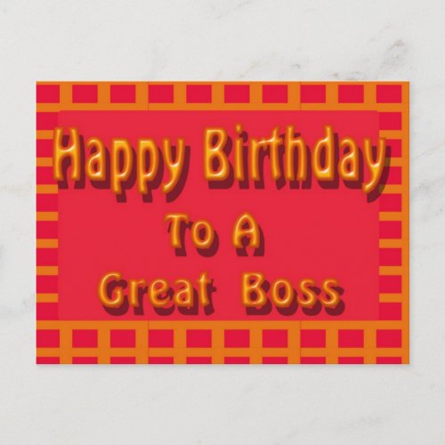Happy Birthday to a Great Boss Postcard