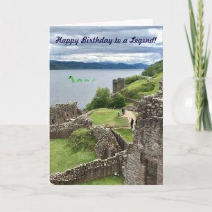 Happy Birthday to a Legend Cartoon Nessie in Loch Card