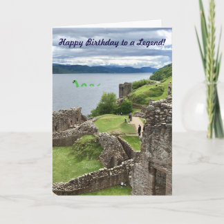 Happy Birthday to a Legend Cartoon Nessie in Loch Card