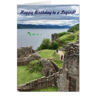 Happy Birthday to a Legend Cartoon Nessie in Loch Card