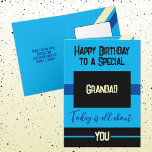 Happy Birthday to a special grandad blue yellow Card<br><div class="desc">Happy Birthday to a special grandad. Today is all about you.
Personalise this card for your grandad using the space inside to add your message.
Designed with the colors black,  blue and yellow.</div>