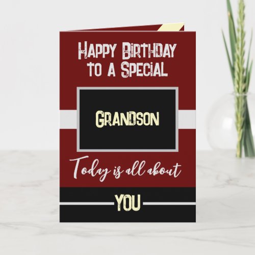 Happy Birthday to a special grandson maroon black Card