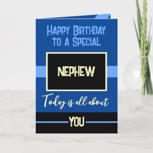 Happy Birthday to a special nephew blue black Card
