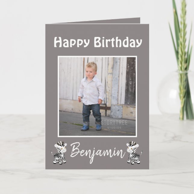 Happy birthday to an amazing son zebras photo holiday card (Front)