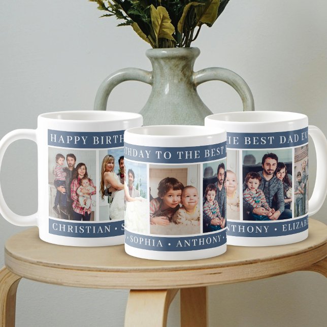 Happy Birthday to Best Dad Ever Photo Collage Blue Coffee Mug (Creator Uploaded)