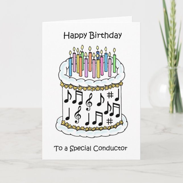 Happy Birthday to Conductor Cartoon Cake Card (Front)