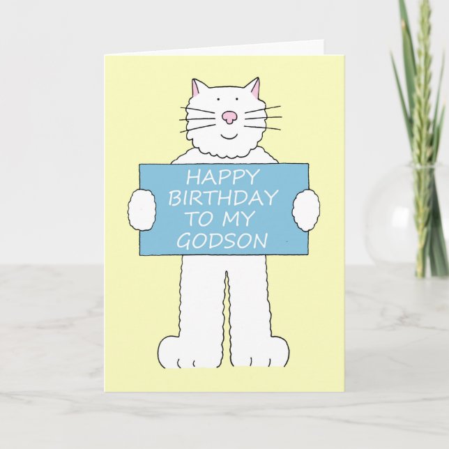 Happy Birthday to Godson Cartoon Cat Card (Front)