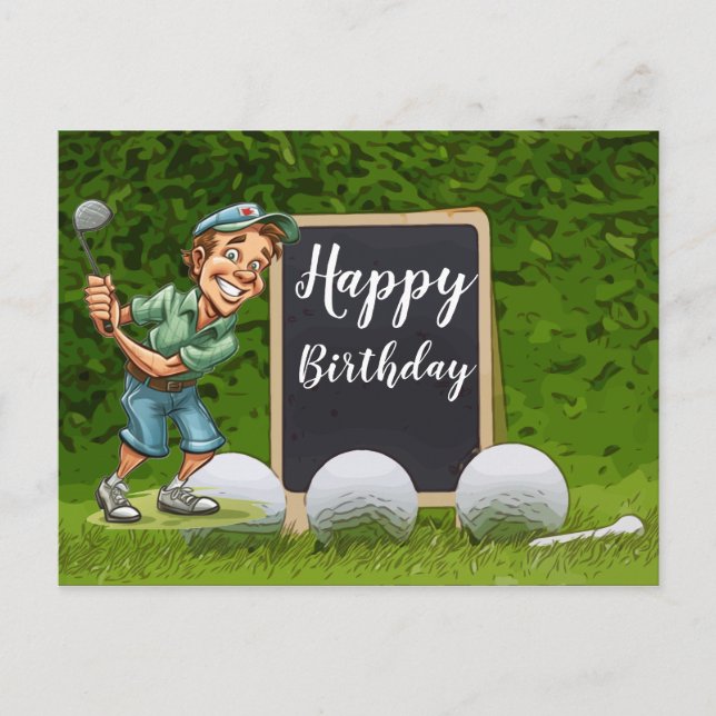 Happy Birthday to golfer with golf ball on green Postcard (Front)