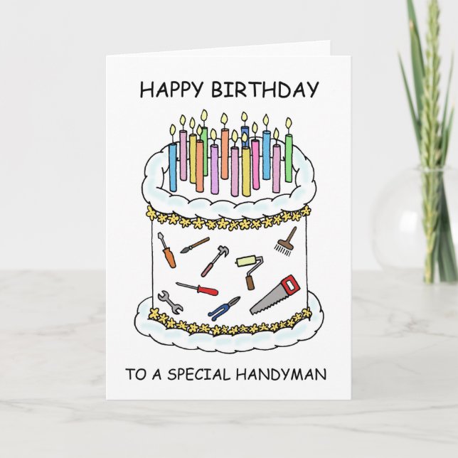 Happy Birthday to Handyman Cartoon Cake Card (Front)