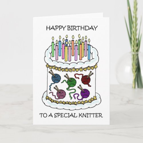 Happy Birthday to Knitter Cake and Candles Card