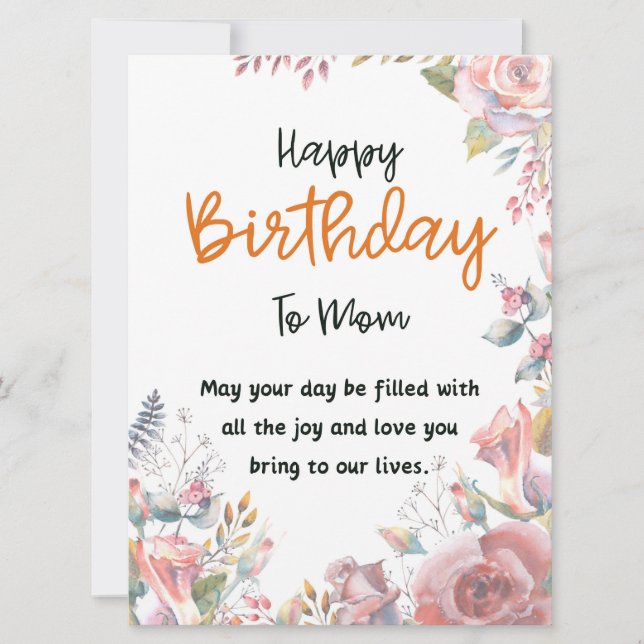 Happy Birthday To Mom Message Card (Front)