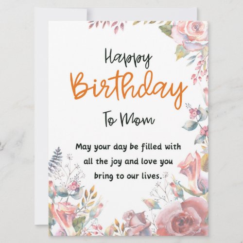 Happy Birthday To Mom Message Card