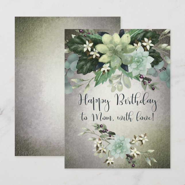 Happy Birthday To Mom | Watercolor Succulent Swag Postcard (Front/Back)