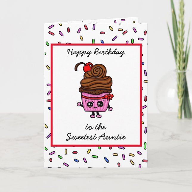 Happy Birthday to my Auntie, Cute Cupcake Card (Front)