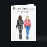 Happy Birthday to my BFF Watercolor Friends Holiday Card<br><div class="desc">See more skin and hair options in my shop. Contact me if you would like other hair and skin colors. This design may be personalized in the area provided by changing the photo and/or text. Or it can be customized by clicking Personalize this Template and then choosing the click to...</div>