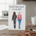 Happy Birthday to my BFF Watercolor Friends Holiday Card<br><div class="desc">See more skin and hair options in my shop. Contact me if you would like other hair and skin colors. This design may be personalized in the area provided by changing the photo and/or text. Or it can be customized by clicking Personalize this Template and then choosing the click to...</div>