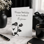 Happy birthday to my husband black and white rose card<br><div class="desc">A lovely birthday greeting for your husband, this item features a white background with a black illustration of a rose. The front has "Happy birthday to my husband Benjamin" written on it. Easily replace the name with your loved one. There is a beautiful message inside of the greeting card. Image...</div>