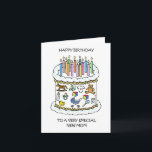 Happy Birthday to New Mom Card<br><div class="desc">A simple illustration of a white birthday cake decorated with baby images around the sides and several lit multi colored candles on top. The words 'Happy Birthday to a very special new Mom' accompany the image.</div>