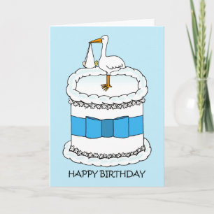 Happy Birthday to New Parent Stork and Cake Card