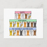 Happy Birthday to the Best Sister Ever Postcard<br><div class="desc">Cartoon cats holding up pastel coloured  banners that say 'Happy Birthday to the Best Sister Ever'.</div>