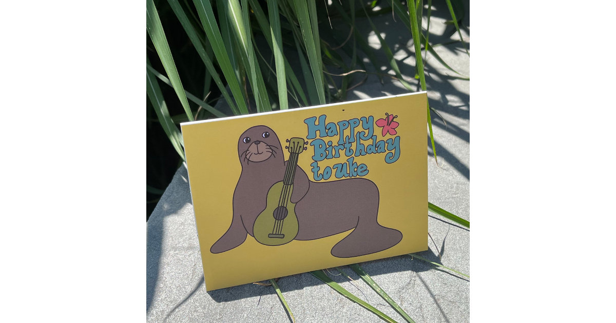 Happy Birthday to Uke Hawaiian Monk Seal Ukulele Card Zazzle