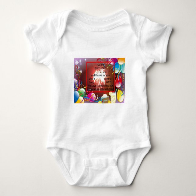 Happy Birthday to Us Art Print Baby Bodysuit (Front)